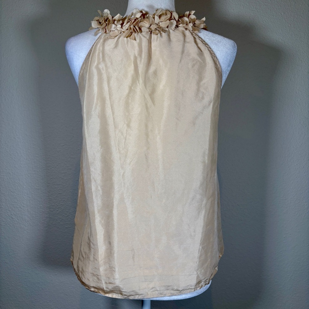 J. Crew Cream Silk Sleeveless Button Down Top with Floral Collar Size 8 - Picture 3 of 5
